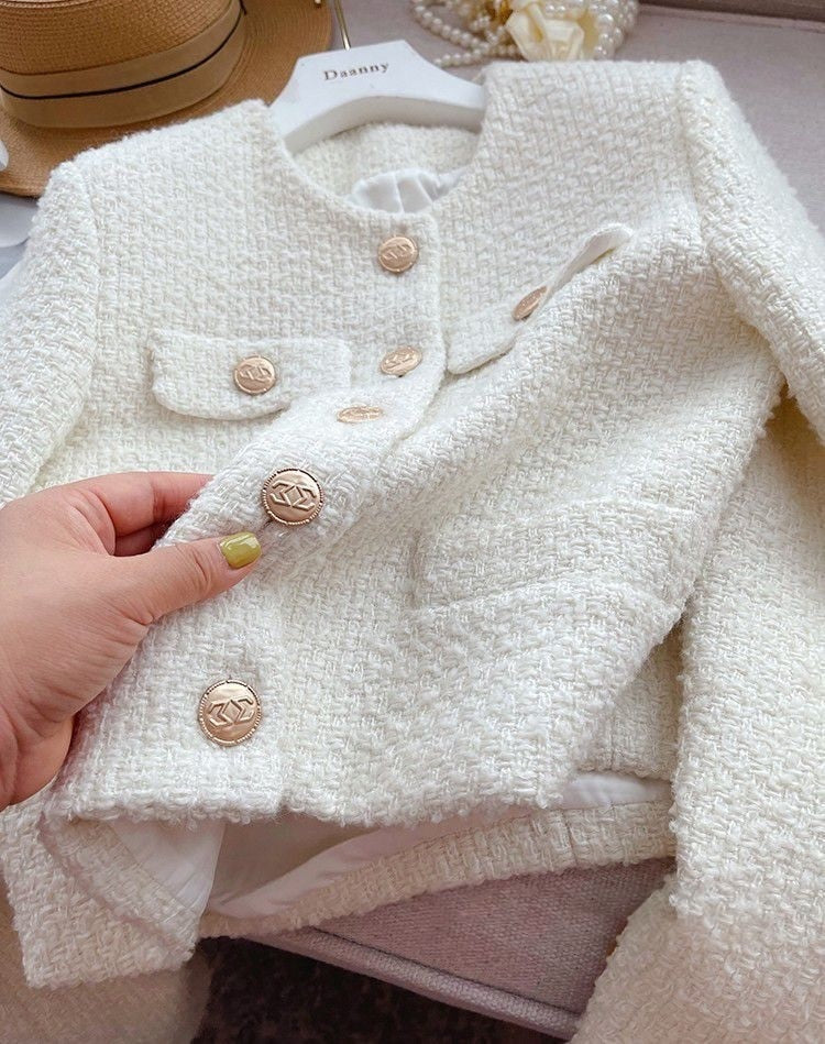 EB | Damen Tweedjacke mit Rundhalsausschnitt