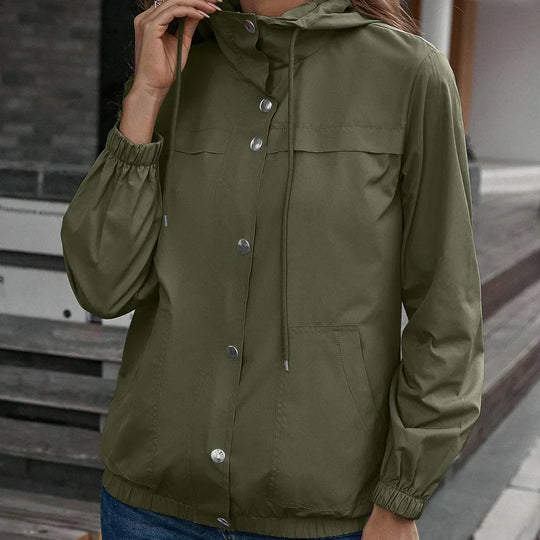 EB | Damen Kapuze Wasserdichter Trenchcoat Langarm