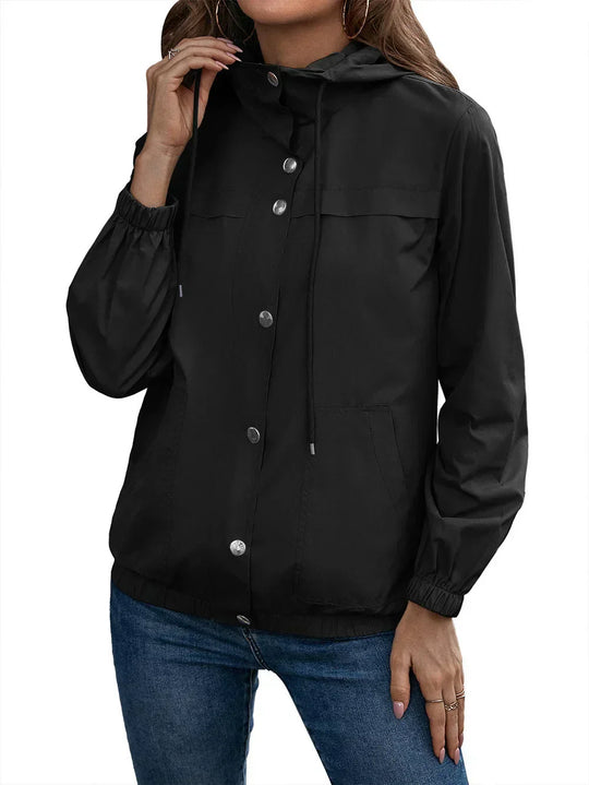 EB | Damen Kapuze Wasserdichter Trenchcoat Langarm