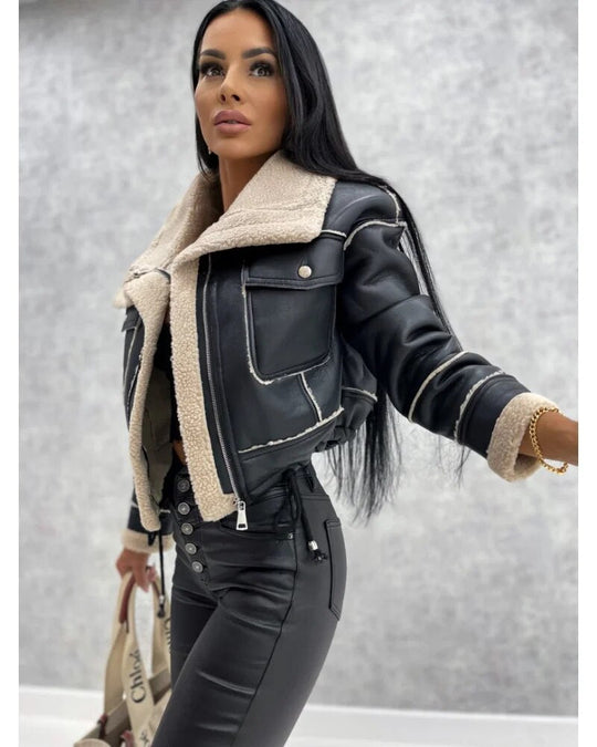EB | Kurze Lederjacke mit Teddyfutter