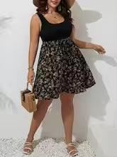 Damen Kurzkleid Bustier Unterbrustnaht Glockenrock
