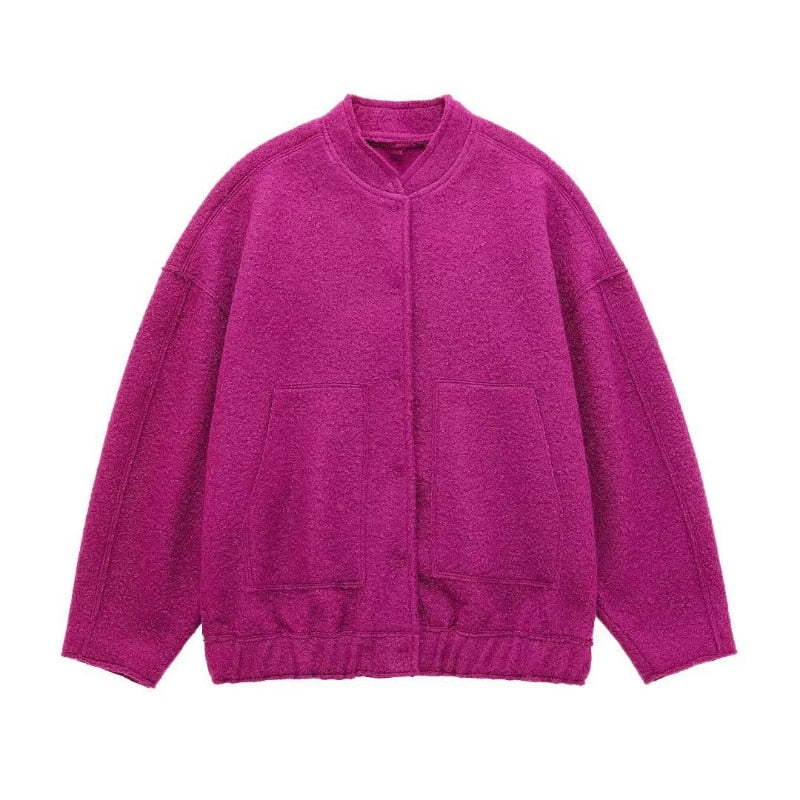 EB | Damen Oversized Jacke Top Coat Lange Ärmel mit Versteckten Knöpfen