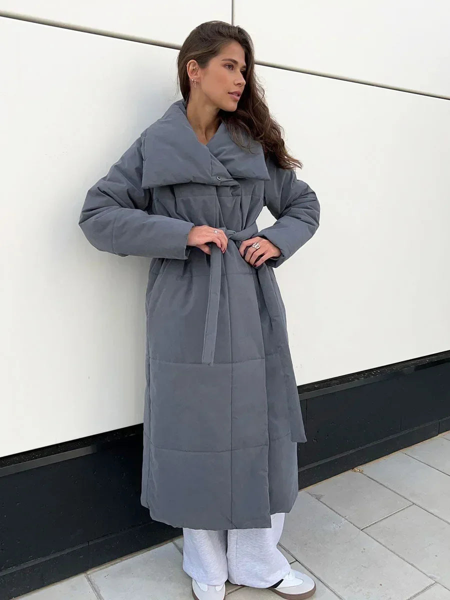 EB | Parka Lang Steppjacke mit Gürtel für Damen Ideal für Den Winter
