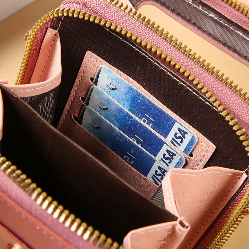 EB | Leder Smartphone Clutch Damen Handtasche mit Touchscreen-Fenster