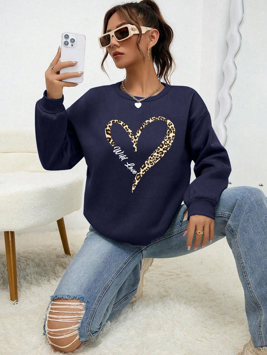 EB | Sweatshirt mit Leopard-herzprint Polyester Trendy und Komfortabel
