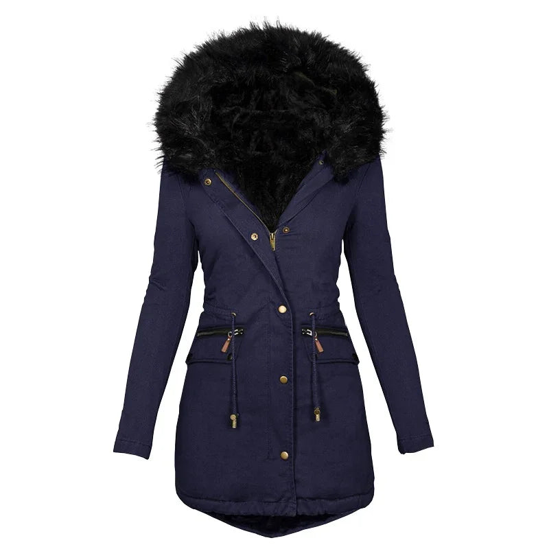 EB | Flauschige Kapuzenwinterjacke mit Fellkragen