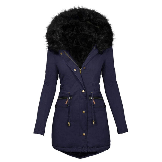 EB | Flauschige Kapuzenwinterjacke mit Fellkragen