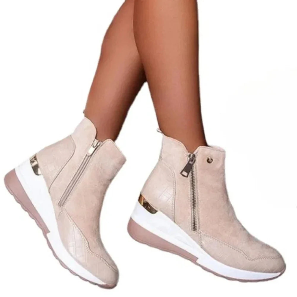 EB | Keil-Boots Schnee Reißverschluss Warm Plüsch Winter Knöchelstiefel