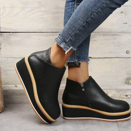 Damen Stiefeletten mit Absatz und Reißverschluss Synthetik Plattform EB