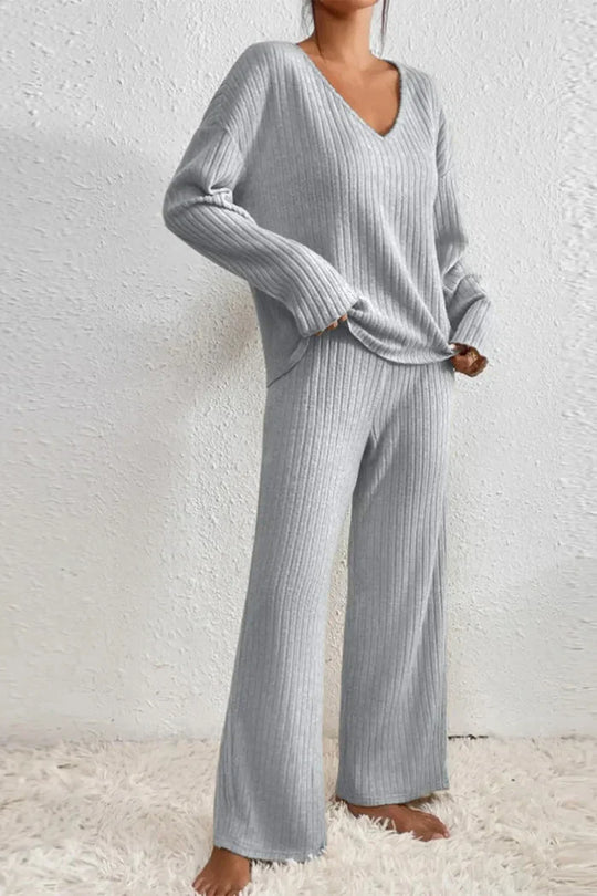 EB | Damen Rippstrick Zwei-Teilen Loungewear Set