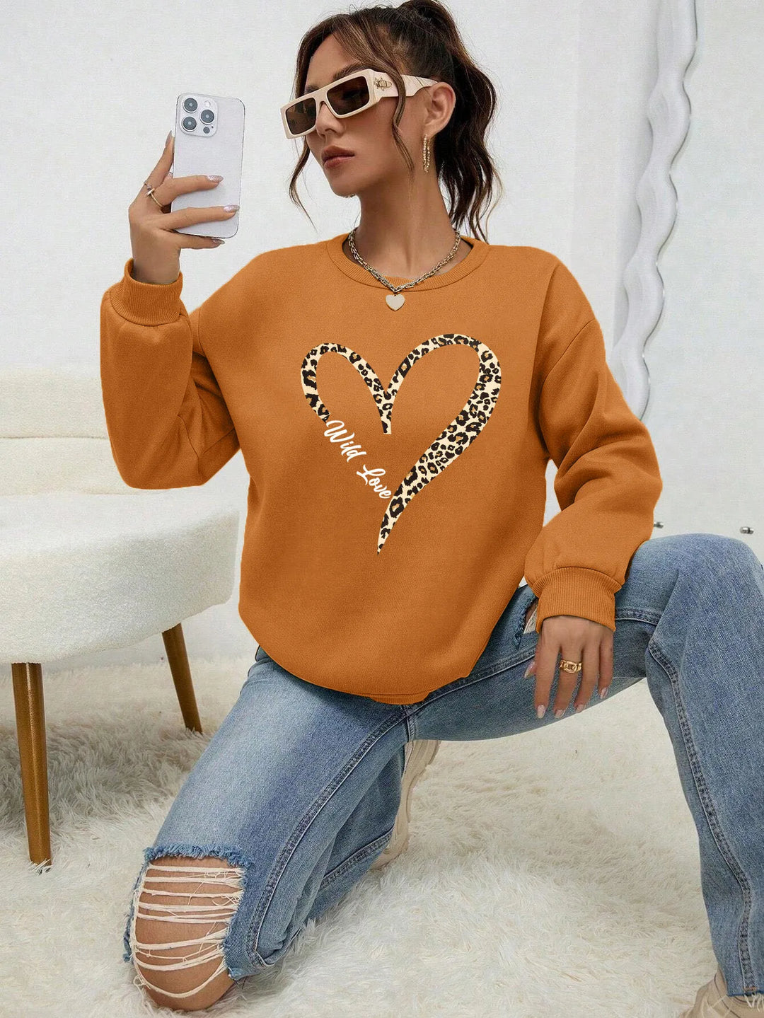 EB | Sweatshirt mit Leopard-herzprint Polyester Trendy und Komfortabel