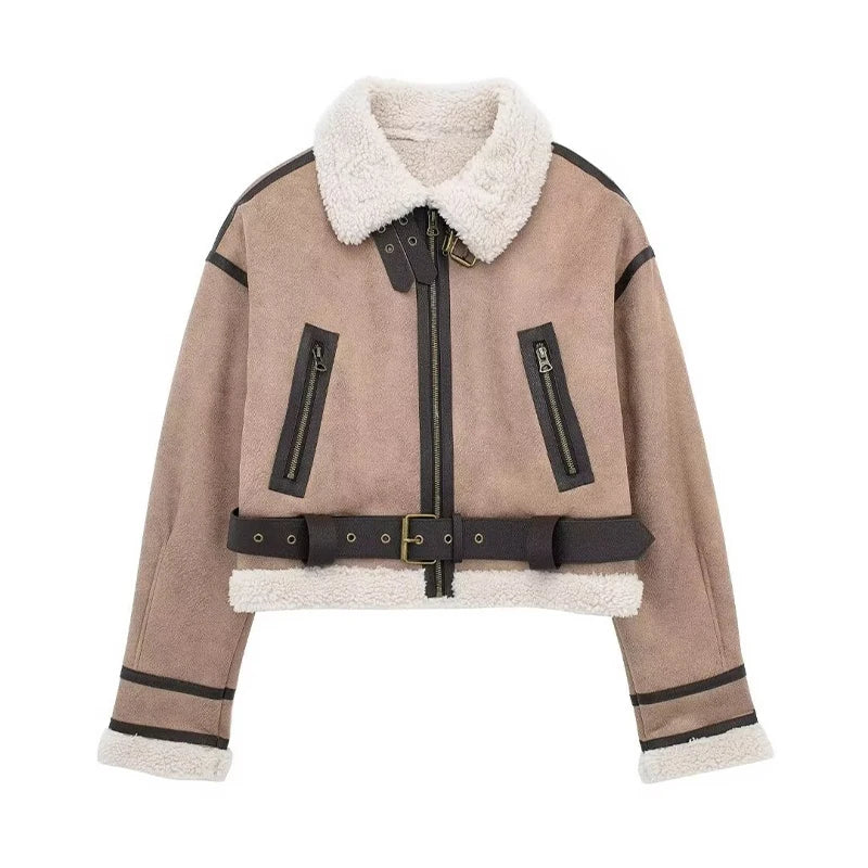 EB | Lammfelljacke - Kurzes Modell - Oversized Fit - Warme Wollfutter - Reißverschluss schließen