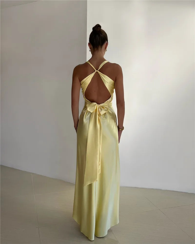 EB | Schleife Rückenfrei Abend Maxi Kleid