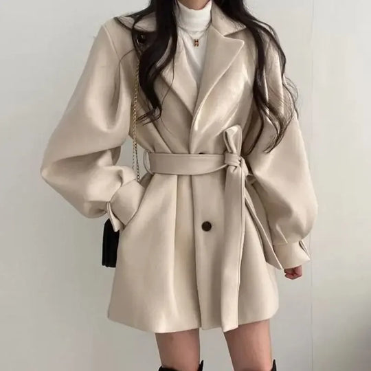 EB | Damen Gürtelter Wickel Mini Mantel