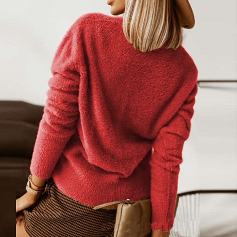 EB | Strickjacke Weiche Strickware V-Ausschnitt Große Knöpfe Lockere Passform