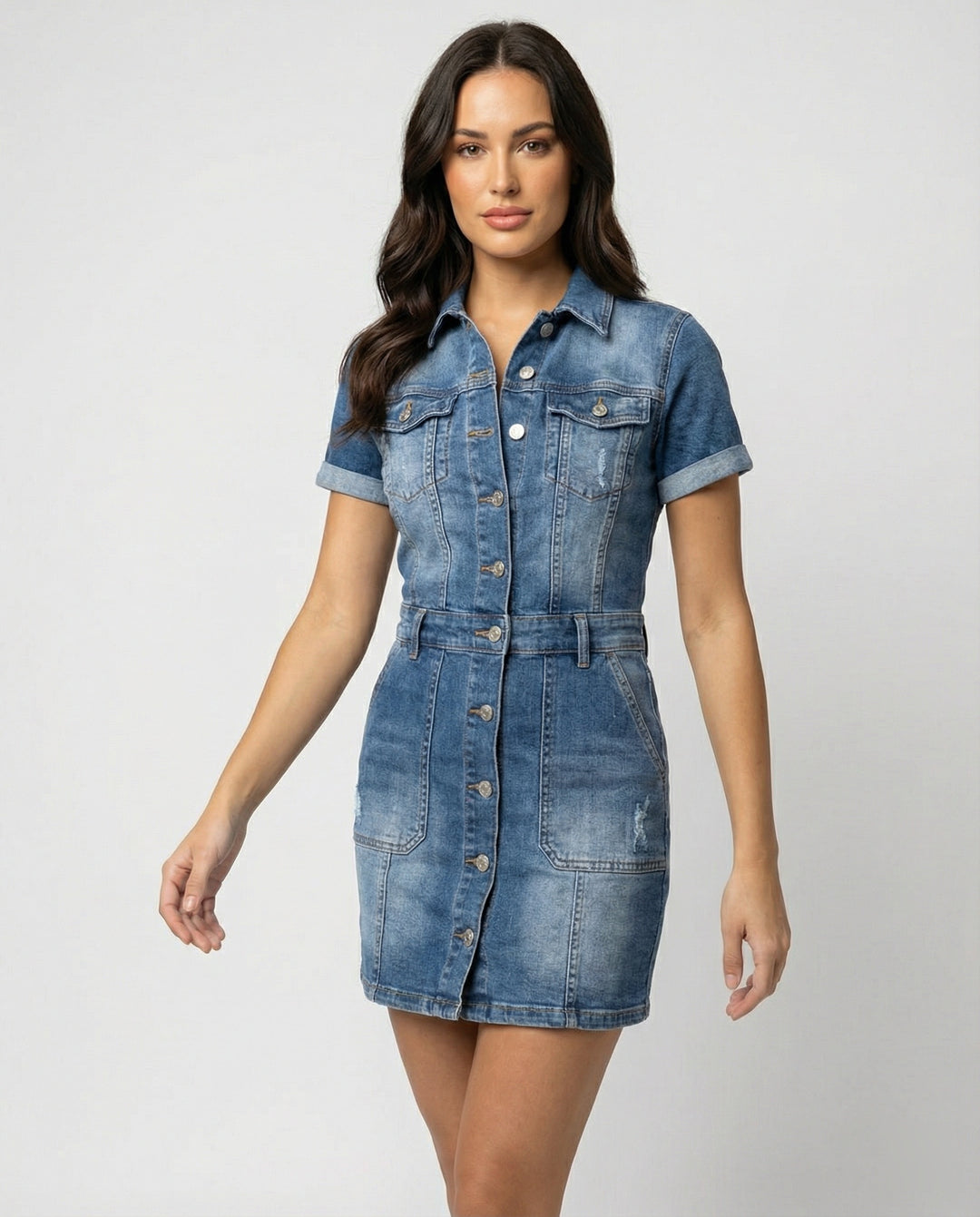 EB | Ulrike Einreihiges Denim-Kleid