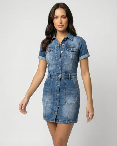 EB | Ulrike Einreihiges Denim-Kleid