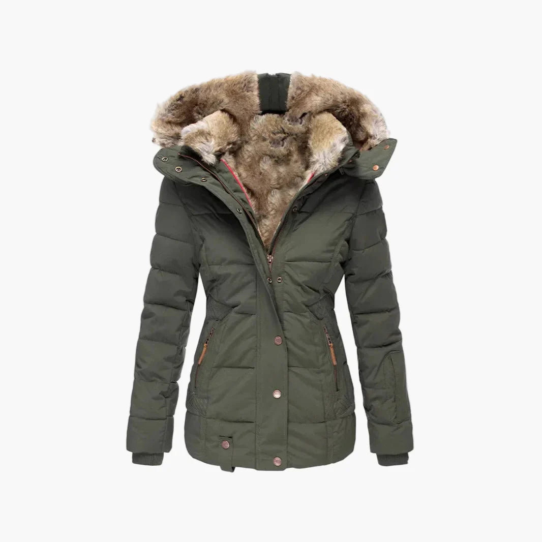 EB | Winter Steppjacke mit Kapuze und Kunstfell - Modische Figurbetonung, Ideal für Kalte Tage