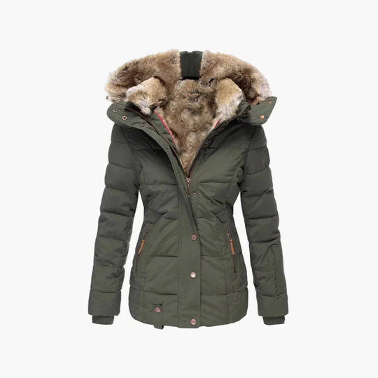 EB | Winter Steppjacke mit Kapuze und Kunstfell - Modische Figurbetonung, Ideal für Kalte Tage