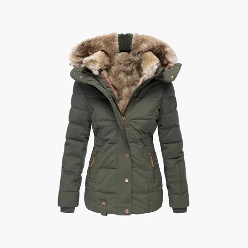 EB | Winter Steppjacke mit Kapuze und Kunstfell - Modische Figurbetonung, Ideal für Kalte Tage