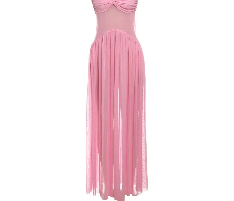 EB | Patchwork Maxi Kleid Schal Rückenfrei Strapless Rüschen Bankett