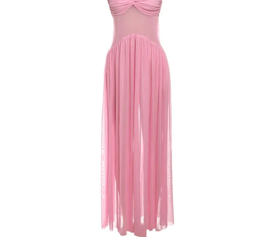 EB | Patchwork Maxi Kleid Schal Rückenfrei Strapless Rüschen Bankett