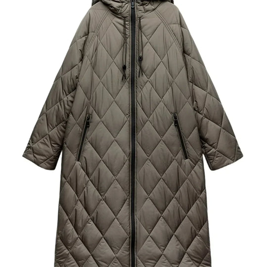 EB | Lange Steppjacke mit Verstellbarer Kapuze für Frauen Ideal für Den Winter