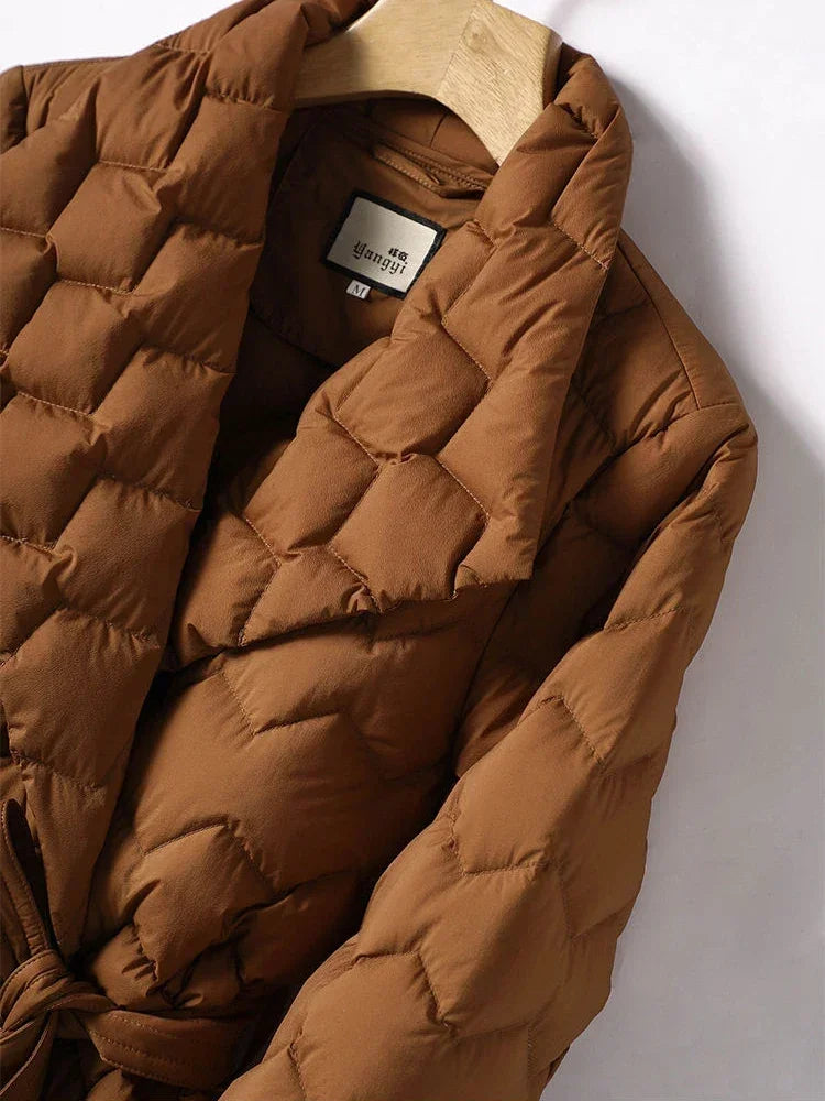 EB | Damen Gesteppte Jacke Mit Karomuster Und Gürtel