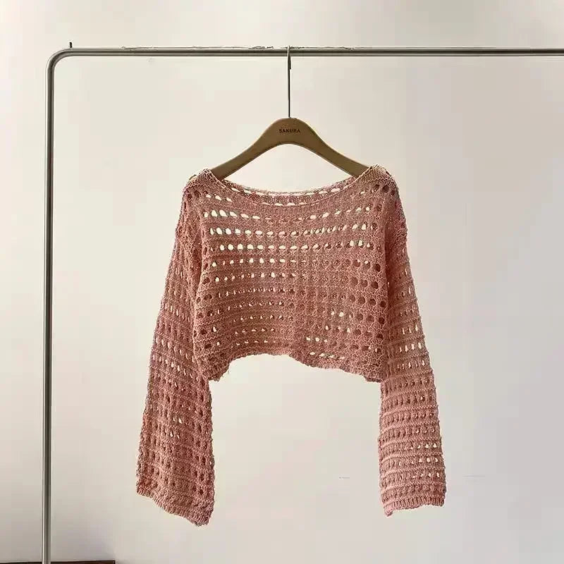EB | Langes Gehäkeltes Strickoberteil für Frauen