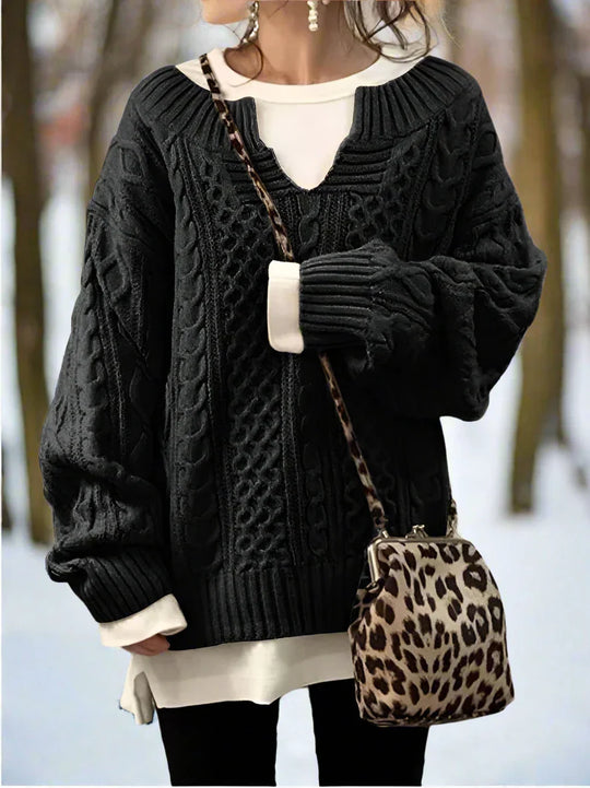 EB | Strickpullover Oversized Kabelstrick Weich und Warm Lässige Passform