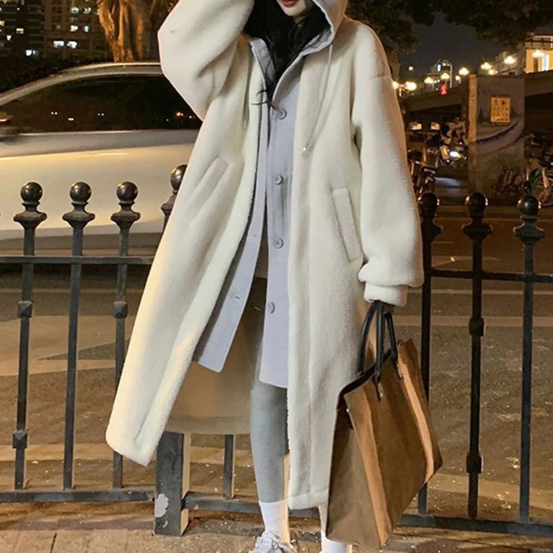 EB | Lange Hoodie-jacke Teddy-material Warm und Trendy
