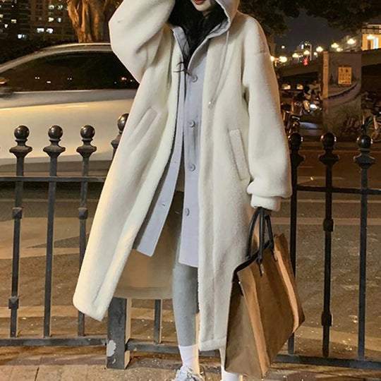EB | Lange Hoodie-jacke Teddy-material Warm und Trendy