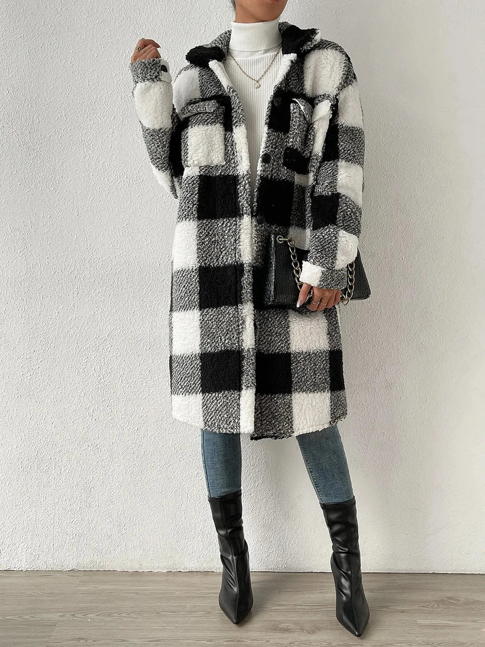 EB | Langer Kariert Fleece-Mantel