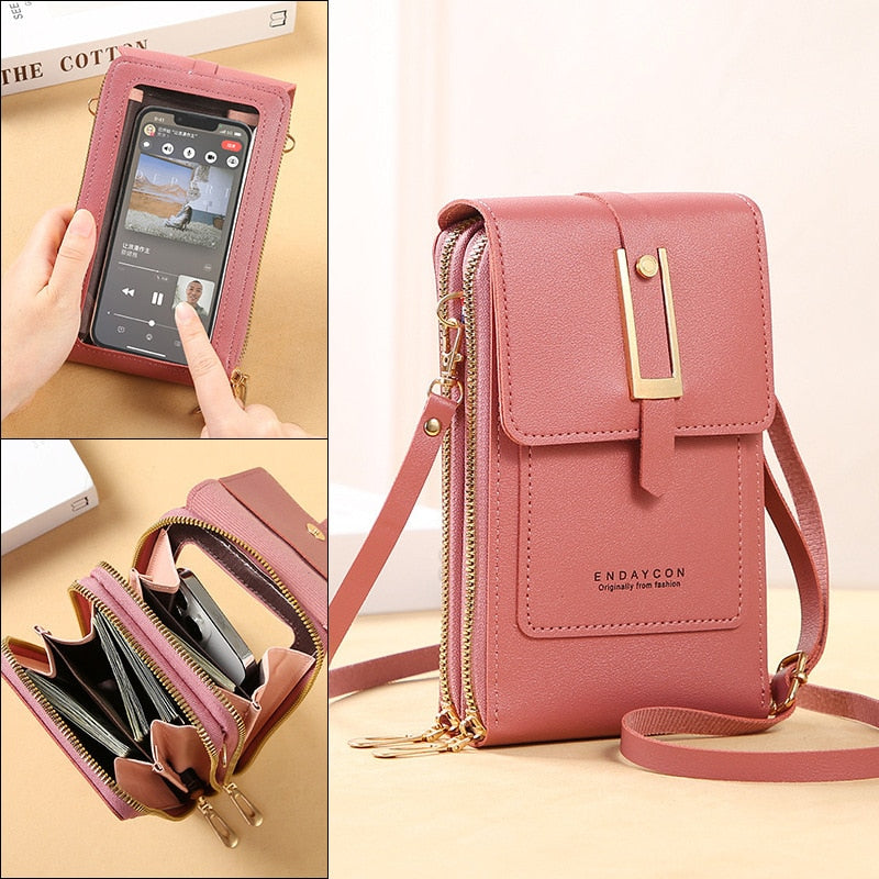 EB | Leder Smartphone Clutch Damen Handtasche mit Touchscreen-Fenster