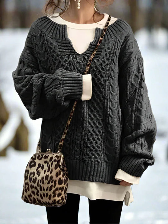 EB | Strickpullover Oversized Kabelstrick Weich und Warm Lässige Passform