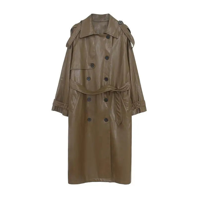 EB | Langer Trenchcoat für Frauen Lederlook Stilvoll und Modern