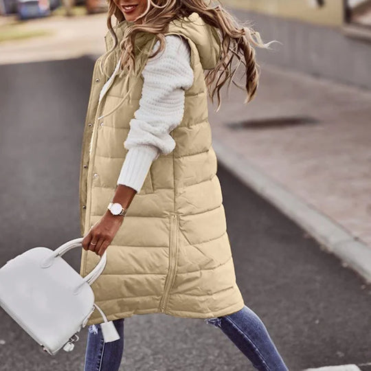 EB | Lange Pufferweste mit Kapuze Polyester Warm, Trendy