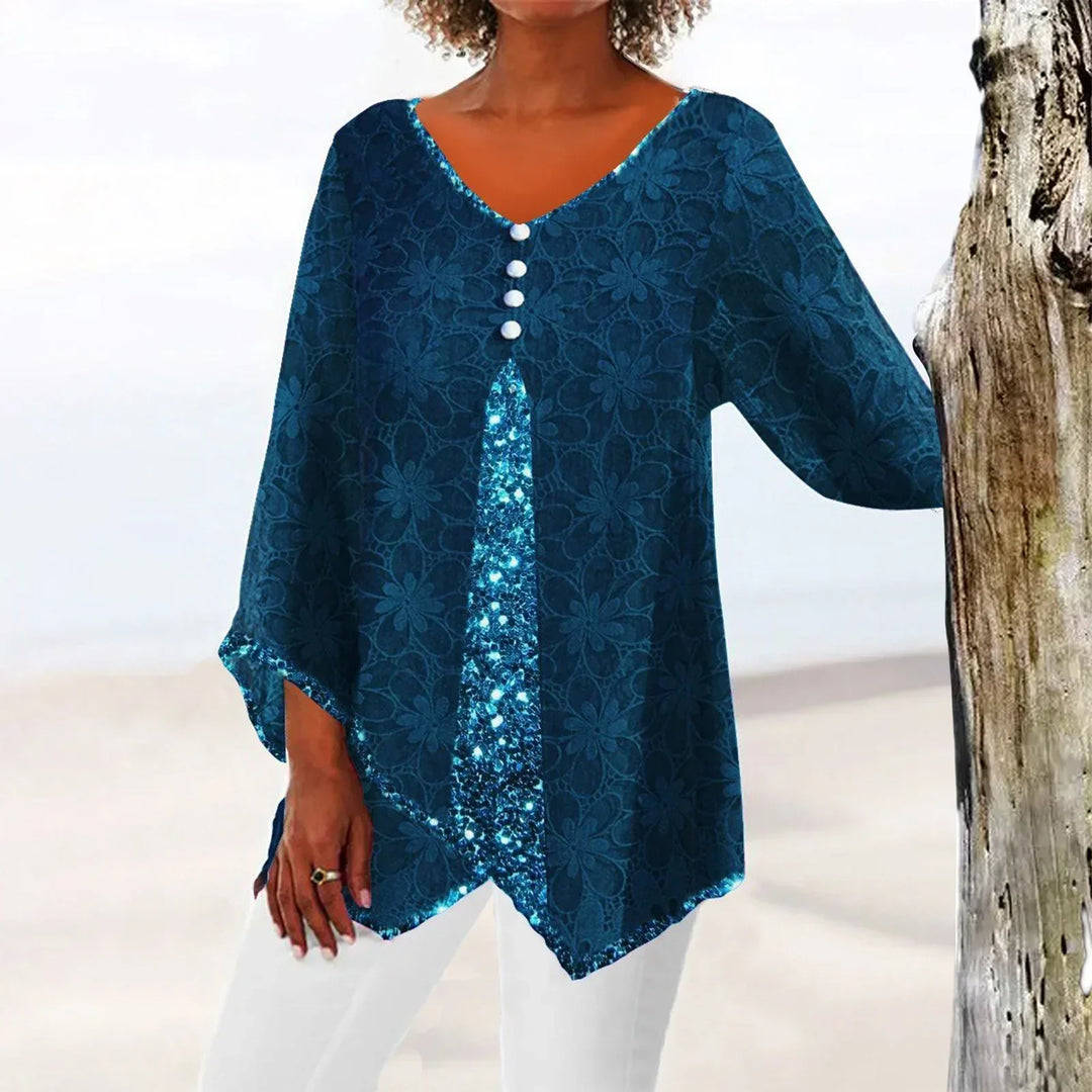 EB | Eleganter Weinlese Cardigan mit Übergroßem Blumenmuster
