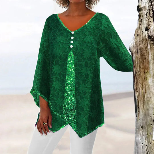 EB | Eleganter Weinlese Cardigan mit Übergroßem Blumenmuster