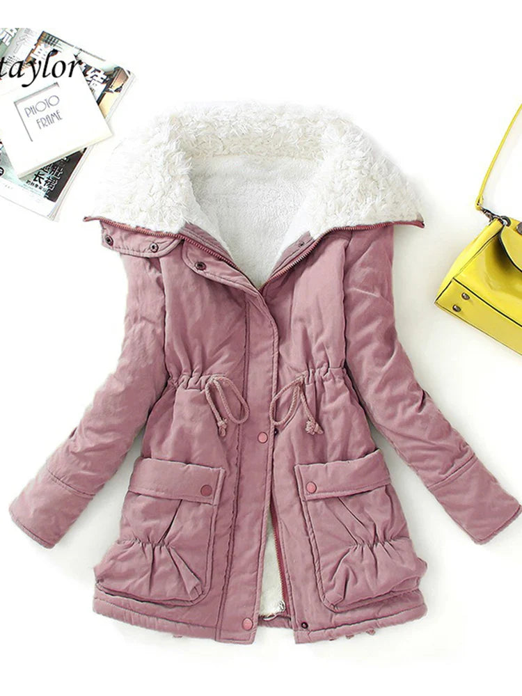 EB | Wintermantel - mit Kunstfell Gefüttert - Verstellbare Passform - Druckknopf-Reißverschluss - Klappentaschen