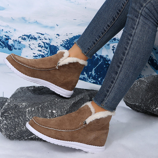 EB | Bequeme Kurze Stiefel mit Plüschigem Fell und Flachen Sohlen für Frauen