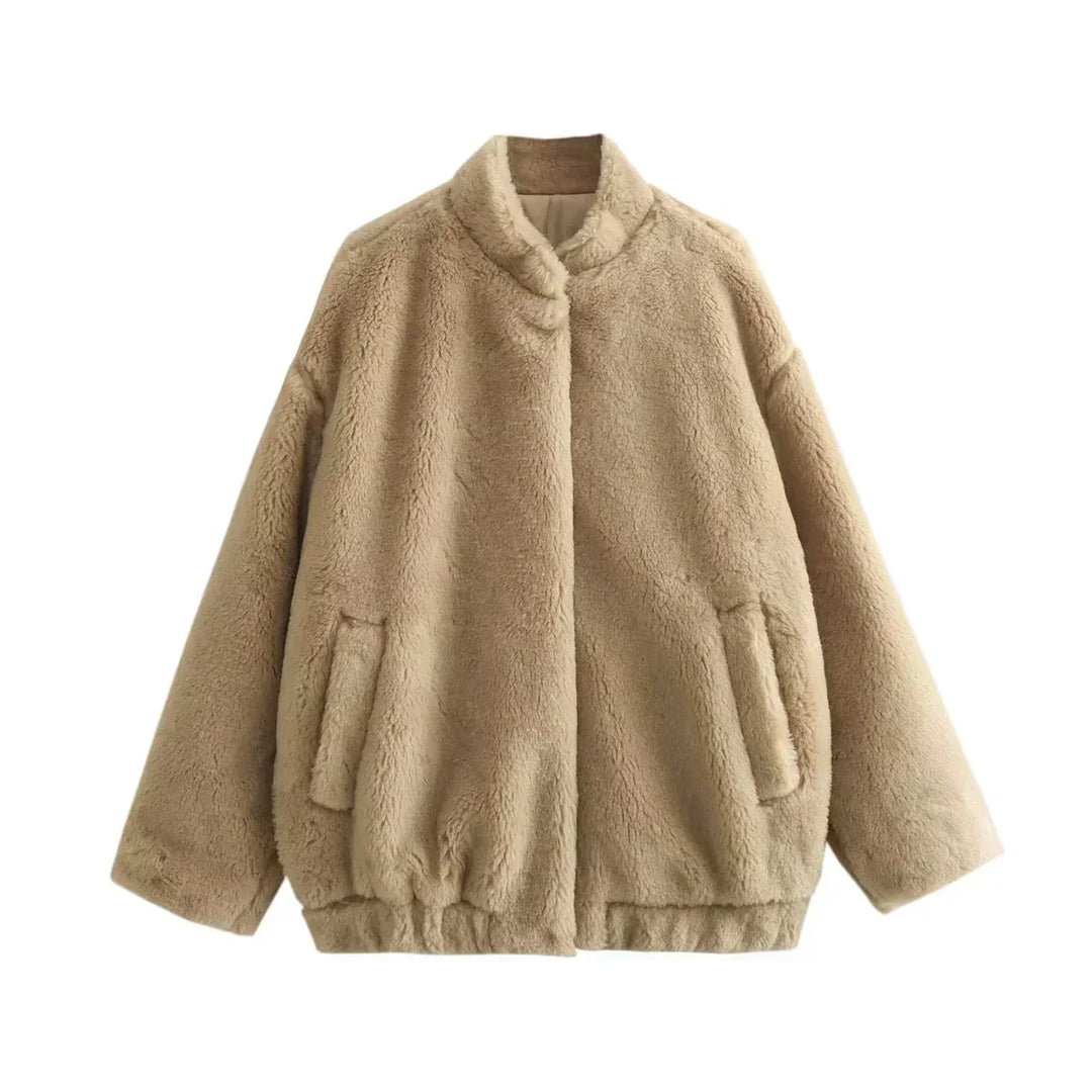EB | Jacke Weiches Kunstfell Oversized Fit Knopfverschluss Lange Ärmel