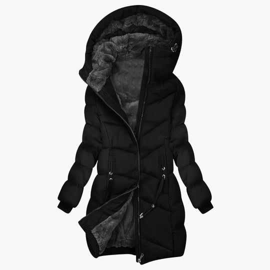 EB | Wintermantel Lang Steppjacke mit Kapuze - Winddichter, Warmer Outdoor Parka
