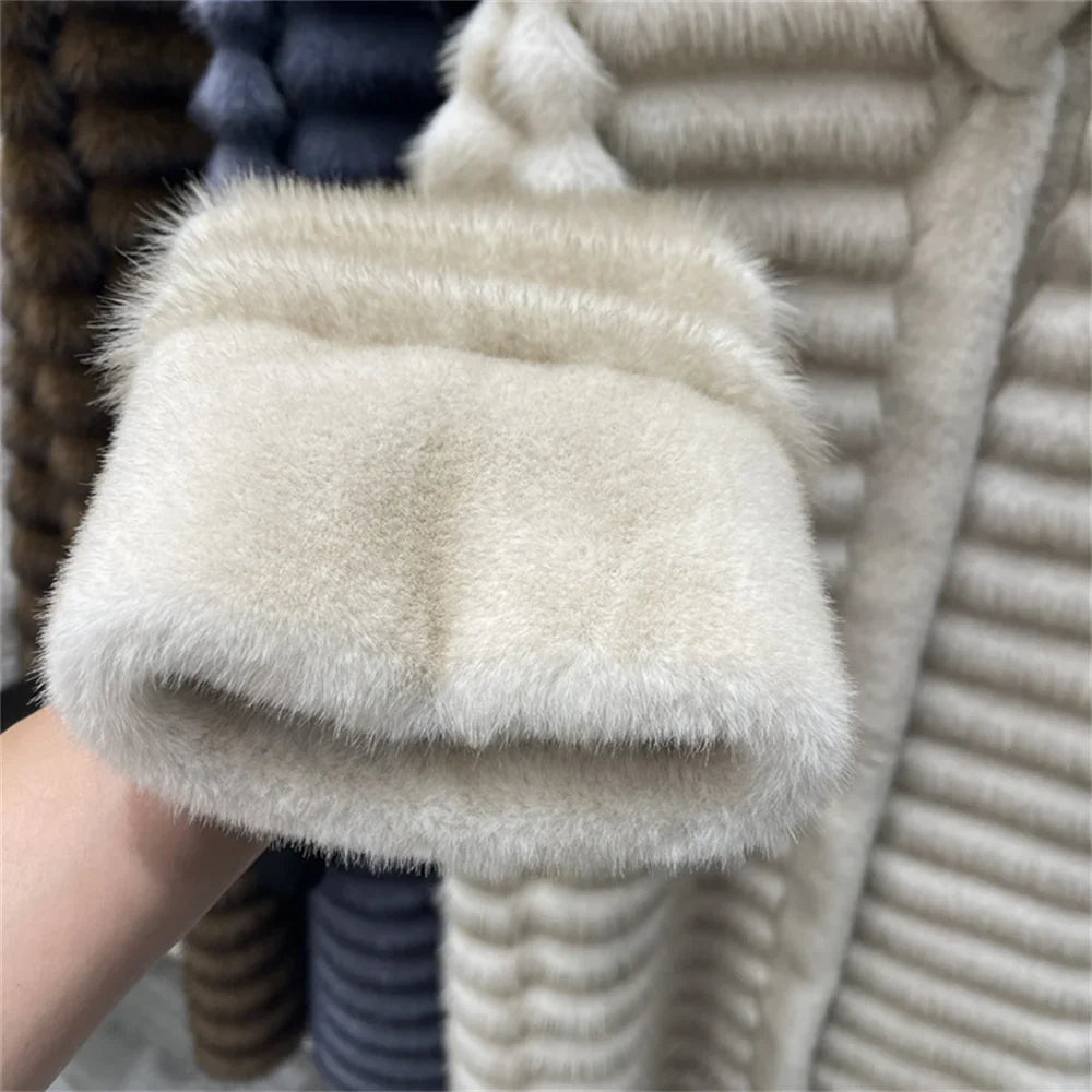 EB | Relaxed Fit Mantel Stehkragen Mantel mit Gebändertem Fellbesatz