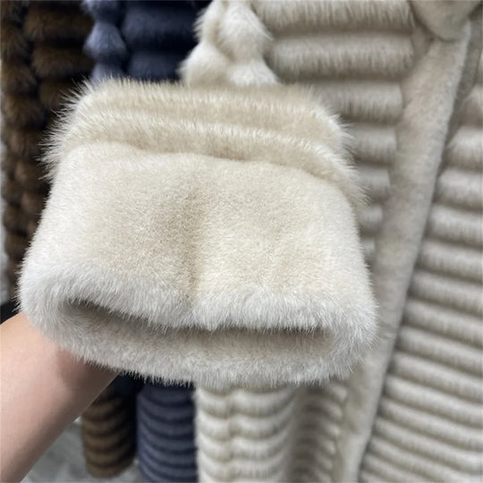 EB | Relaxed Fit Mantel Stehkragen Mantel mit Gebändertem Fellbesatz