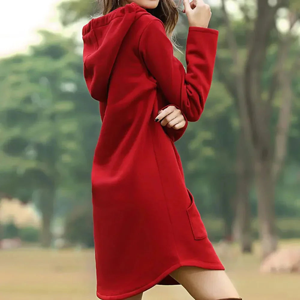 EB | Damen Sweatkleid mit Kapuze und Tasche