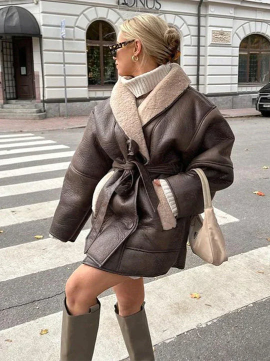 EB | Eleganter Winterledermantel mit Gürtel