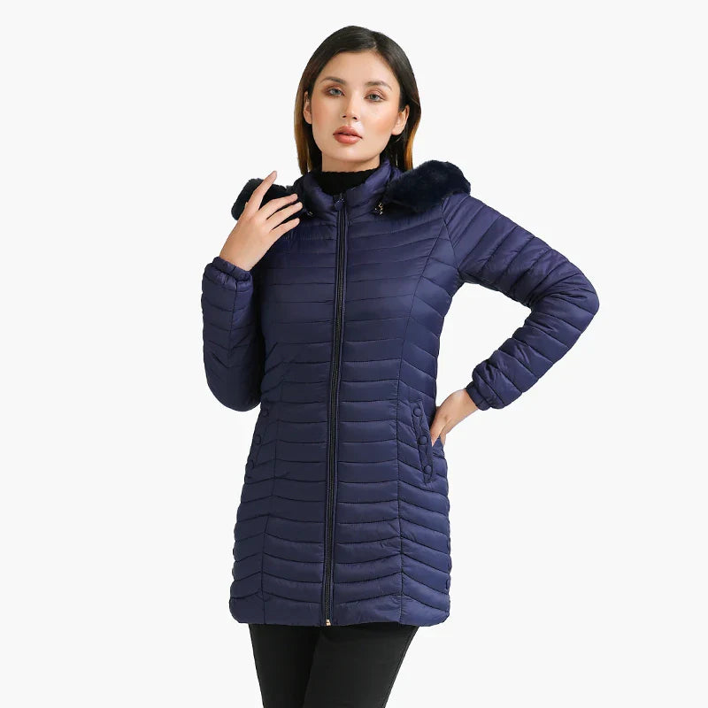 EB | Slim Fit Winter Puffer Jacke mit Pelzkapuze