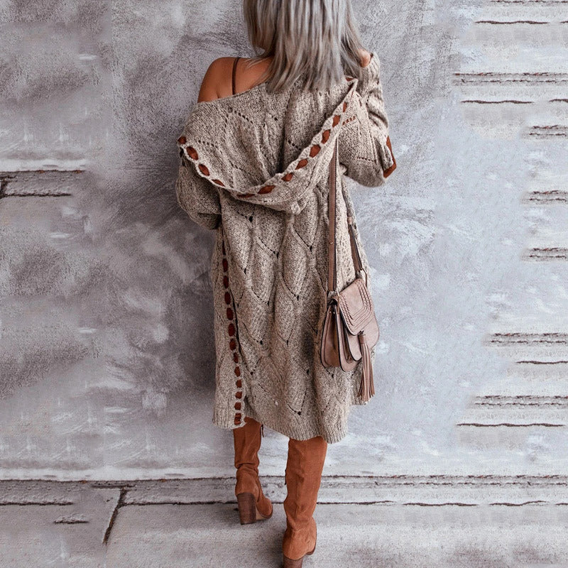 EB | Eleganter Strickpullover mit Kapuze Im Weinlese Stil