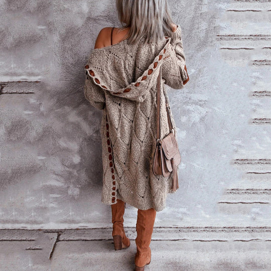 EB | Eleganter Strickpullover mit Kapuze Im Weinlese Stil